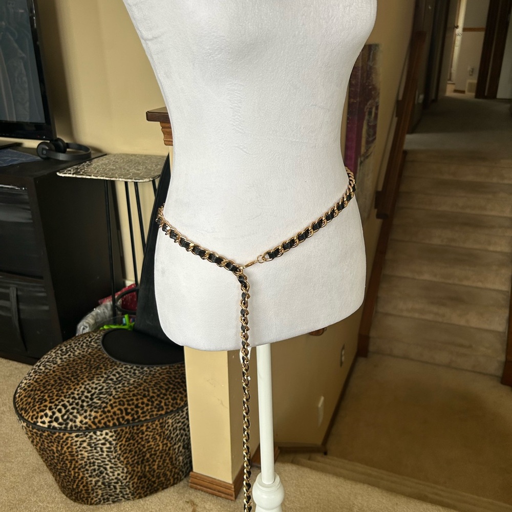 Aldo Black and Gold Belt with Adjustable Chain